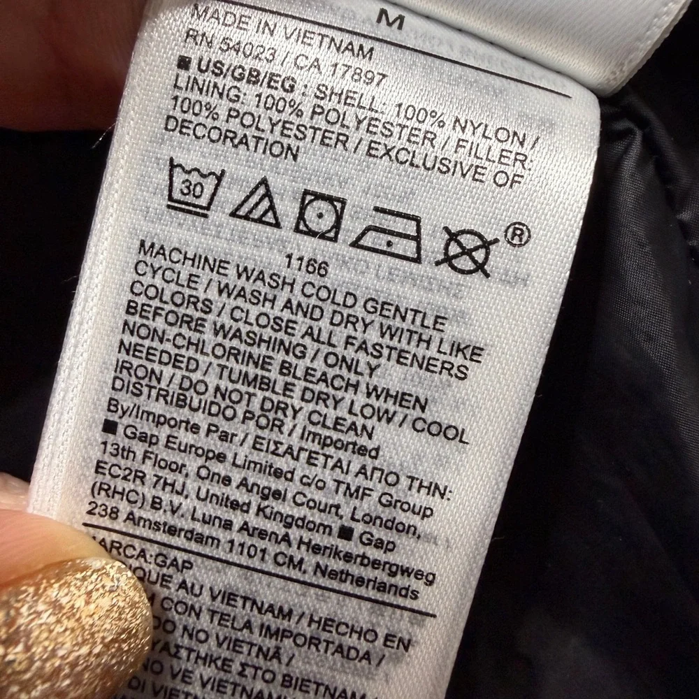 GAP Primaloft Puffer Midi Coat Black Fur Trim Hooded Winter Jacket M - Picture 10 of 13